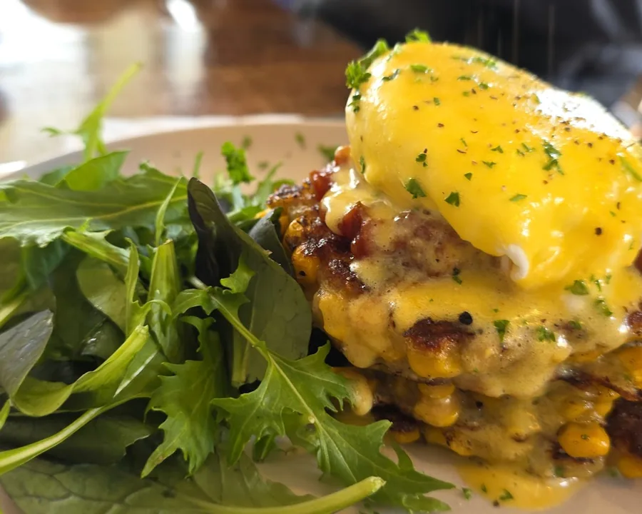 Brunch plate with eggs and greens