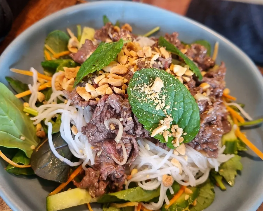Dinner dish with herbs and noodles